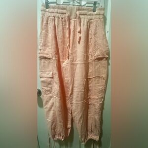NWT Angel Kiss Lightweight Pink Drawstring Cargo Pants Size Medium
